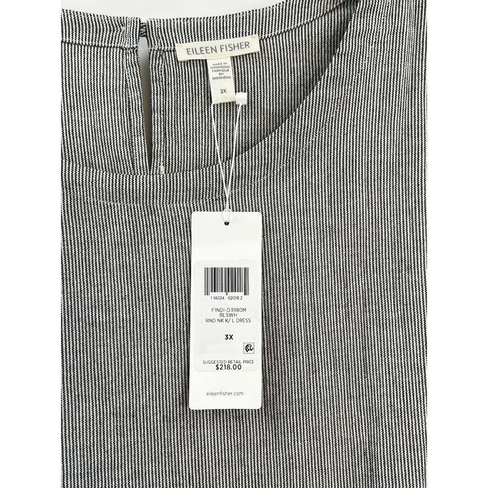 Eileen Fisher 3X Plus Organic Cotton & Linen Pinstripe Dress Sleeveless